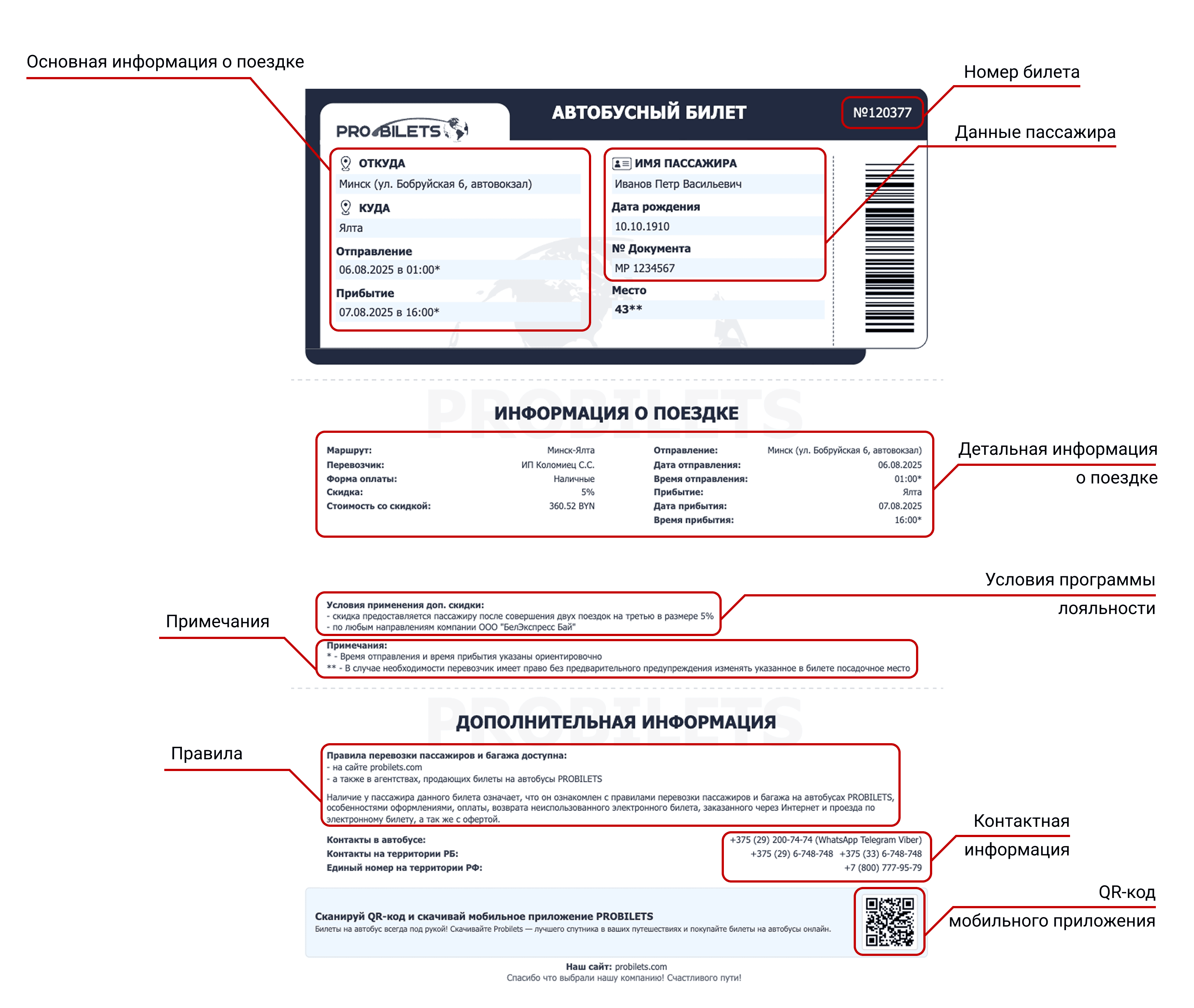 Структура билета Probilets